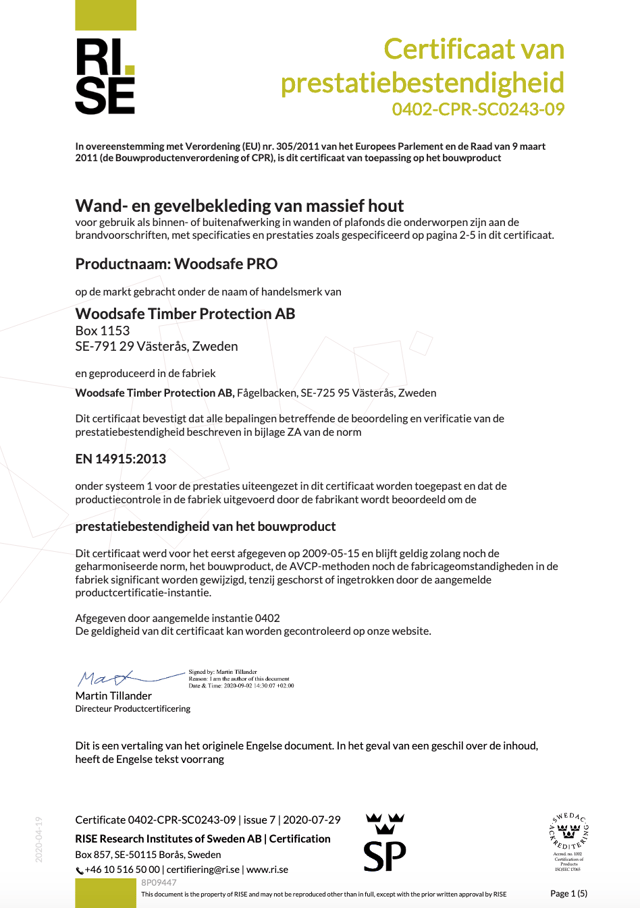 Certficate of constancy of performance - SC0243-09 (Dutch)