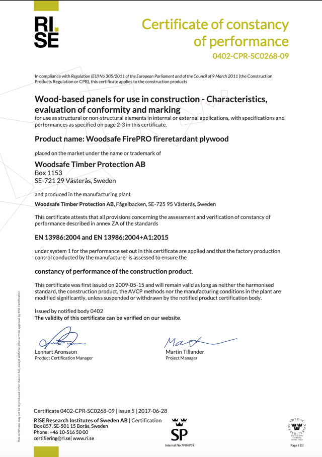 Certficate of constancy of performance - SC0268-09 (English)