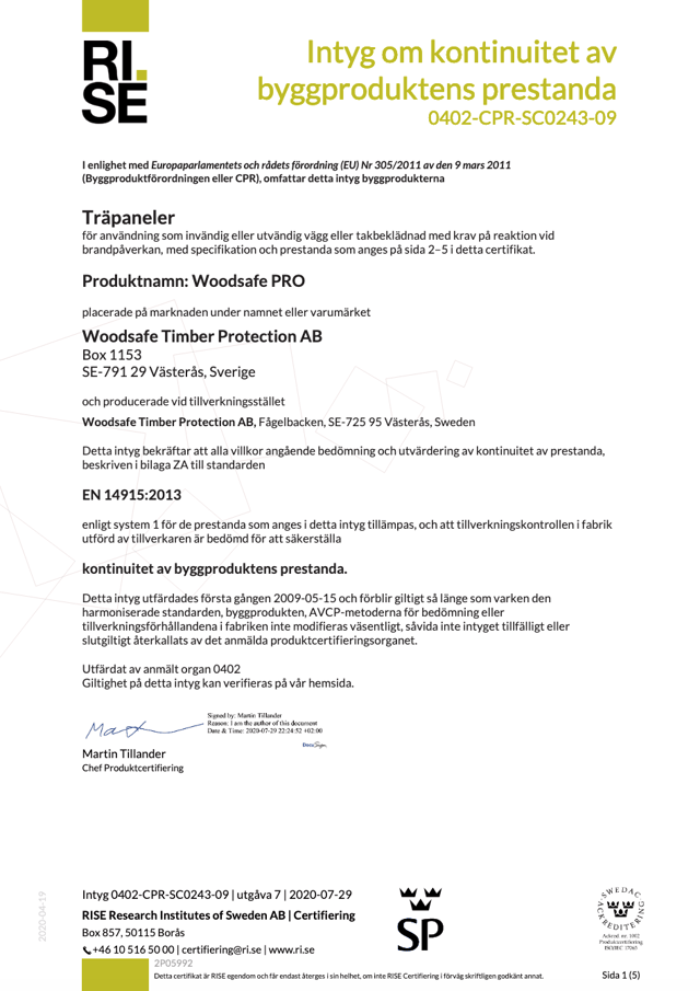 Certficate of constancy of performance - SC0243-09