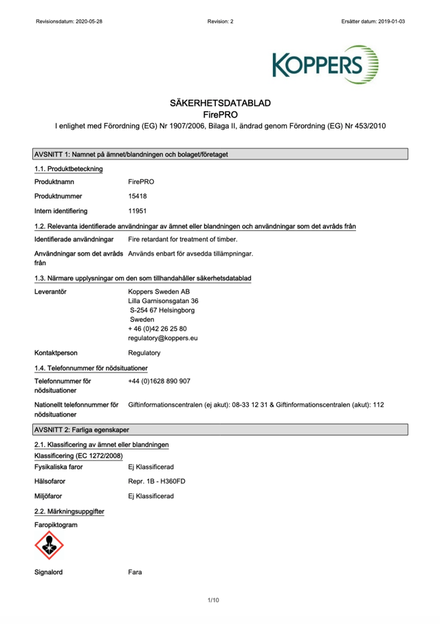 Safety data sheet (Swedish)