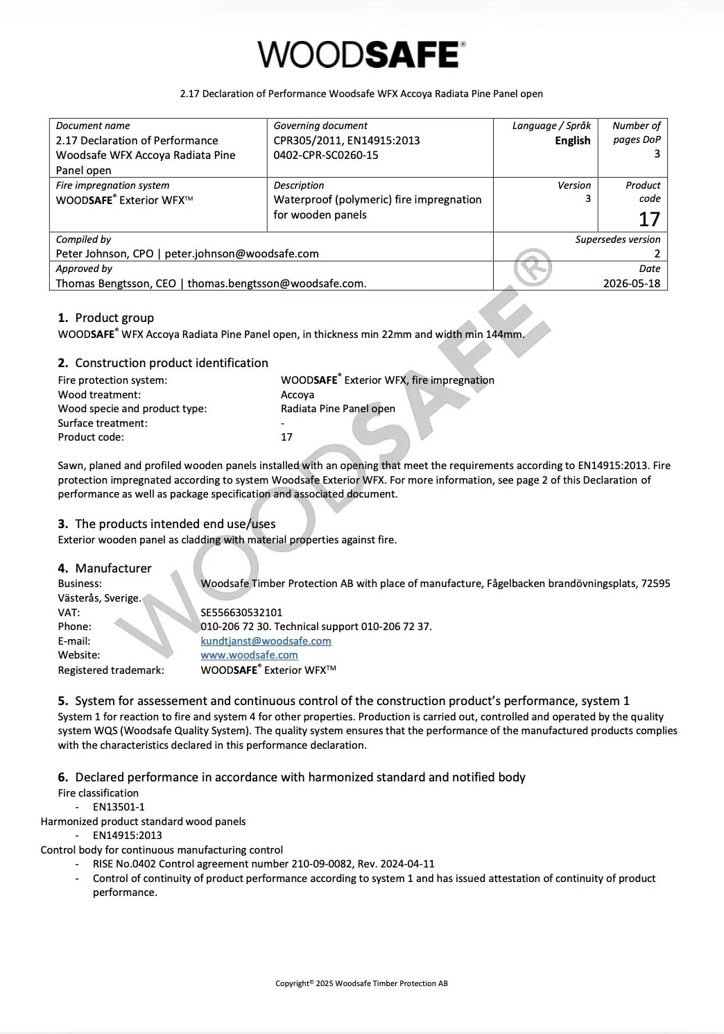 2.17 Declaration of performance Woodsafe WFX Accoya Radiata Pine panel slat open